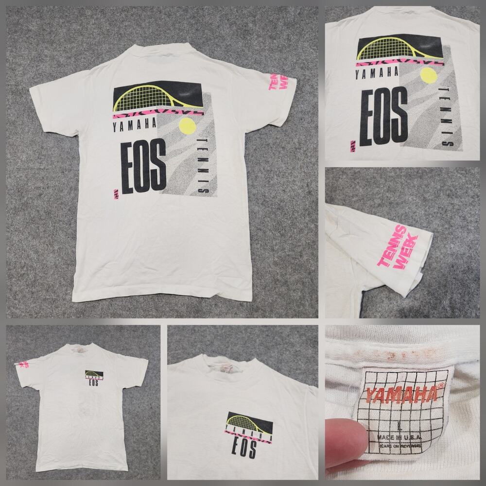 VTG 80s 90s Yamaha EOS Tennis Mens L‎ Large USA Single Stitch Graphic T Shirt